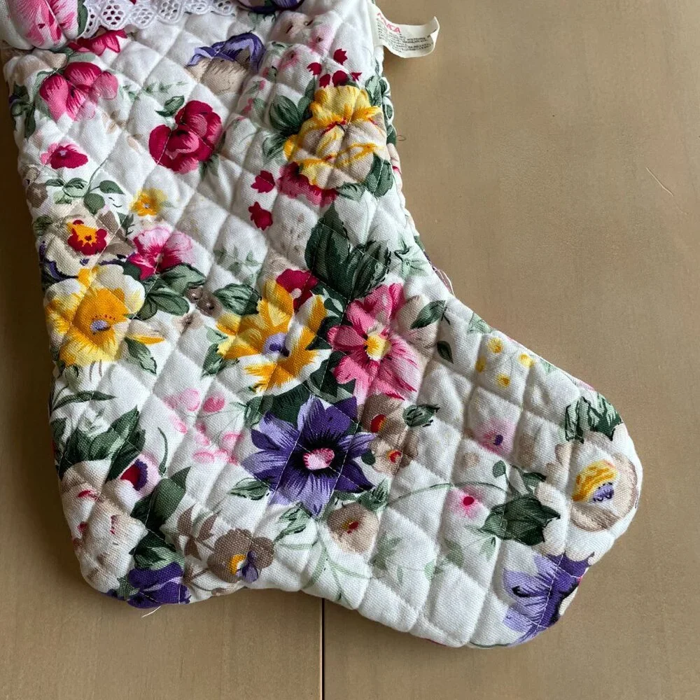 VINTAGE RARE Milaca Mills Floral Quilted‎ Teddy Bear Christmas Stocking